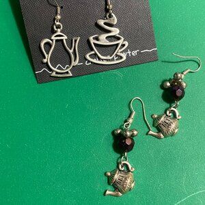 Chelsea Pewter Teapot & Cup Earring Set - 2 Pairs Novelty Jewelry